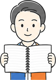 ノートを開いた男性